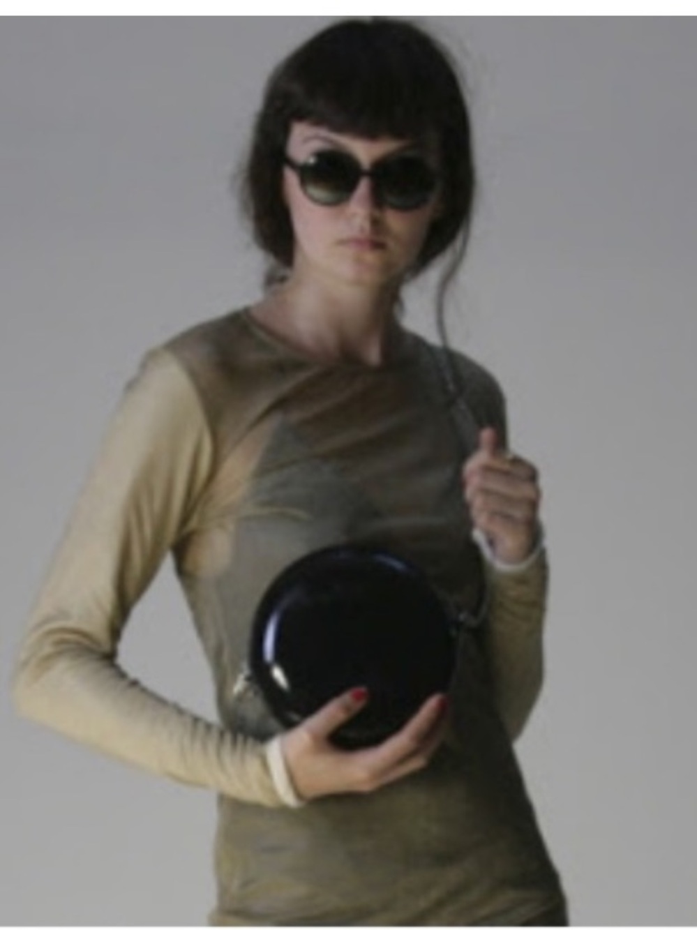 Vtg 90s Thierry Mugler disc round patent minimal purse crossbody w chain
